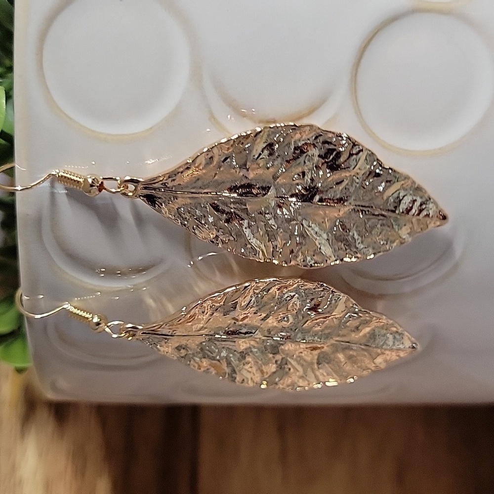 Gold Leaf Earrings - Picture 3 of 7